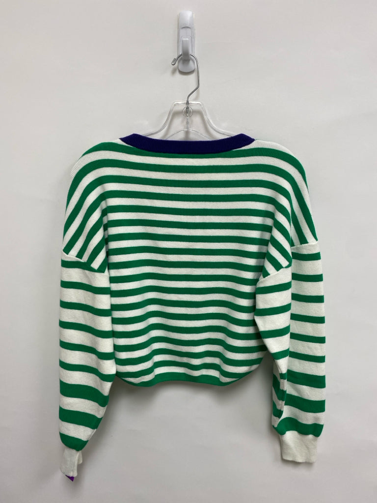 Daily PRACTICE Size XS Cream/Green Striped Cropped Ladies Sweater