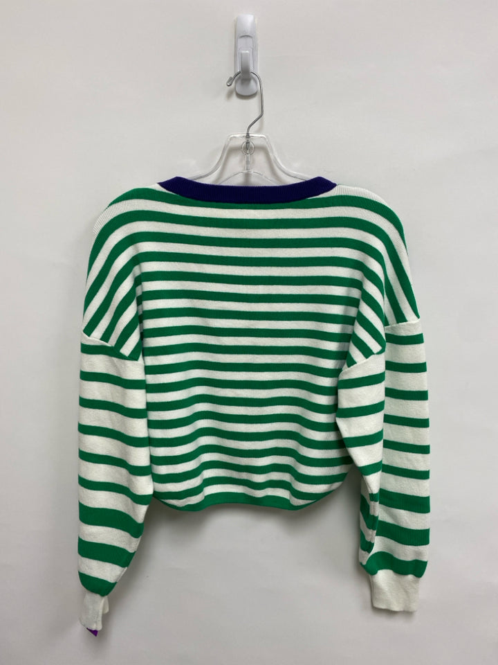 Daily PRACTICE Size XS Cream/Green Striped Cropped Ladies Sweater