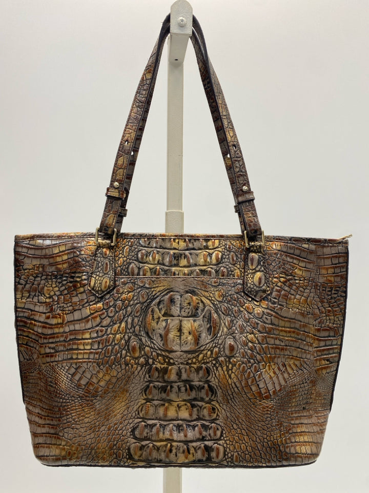 Brahmin Brown Gold Embossed Handbag
