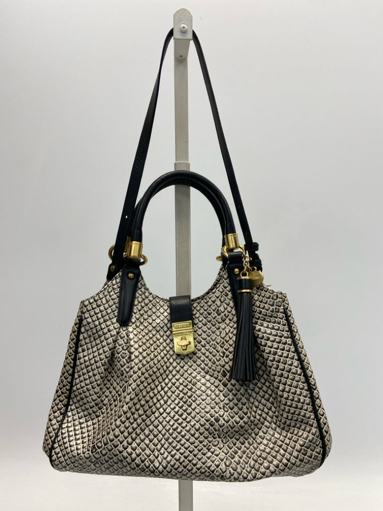 Brahmin Black Gray Embossed Handbag