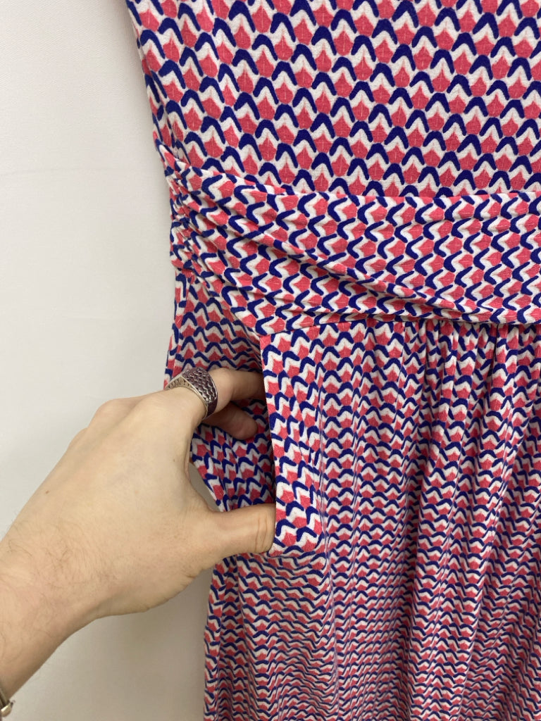 Boden Size 8P White Blue/Pink Print Petite Dress