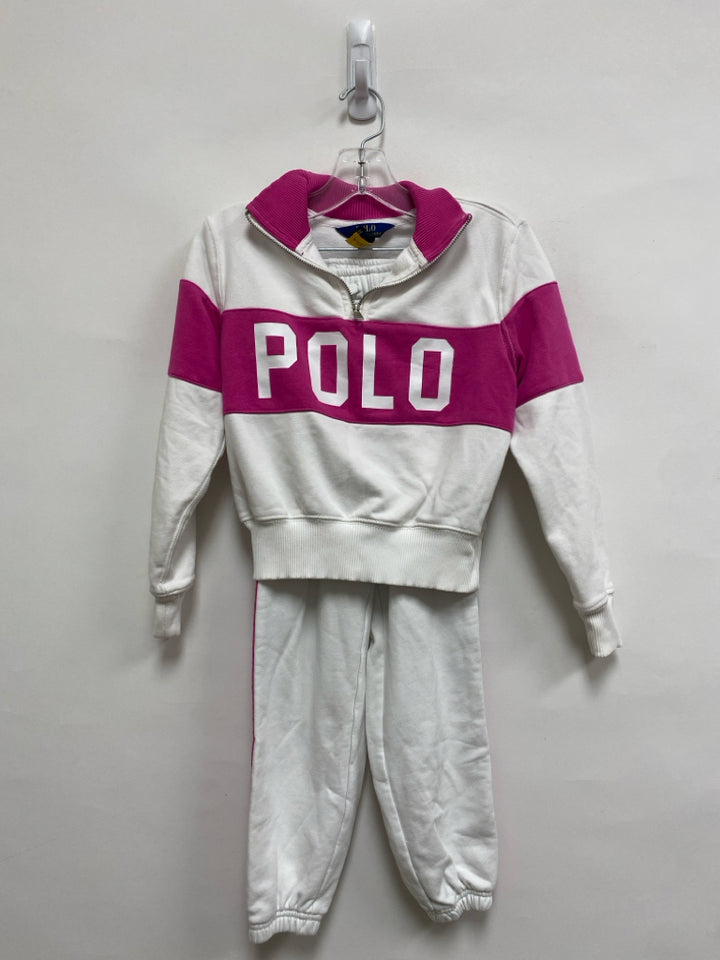 Polo SIZE 7 White Pink Logo Girl&