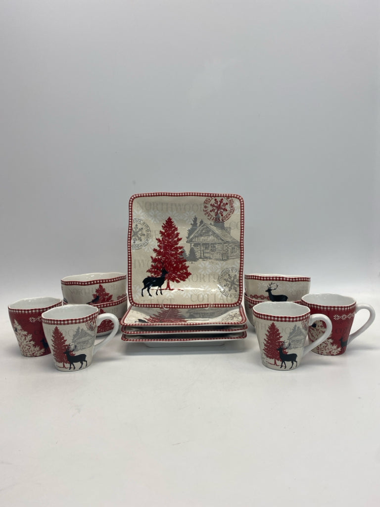 Cream Red/Black Deer Dishes