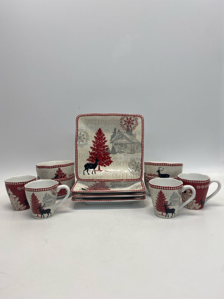 Cream Red/Black Deer Dishes
