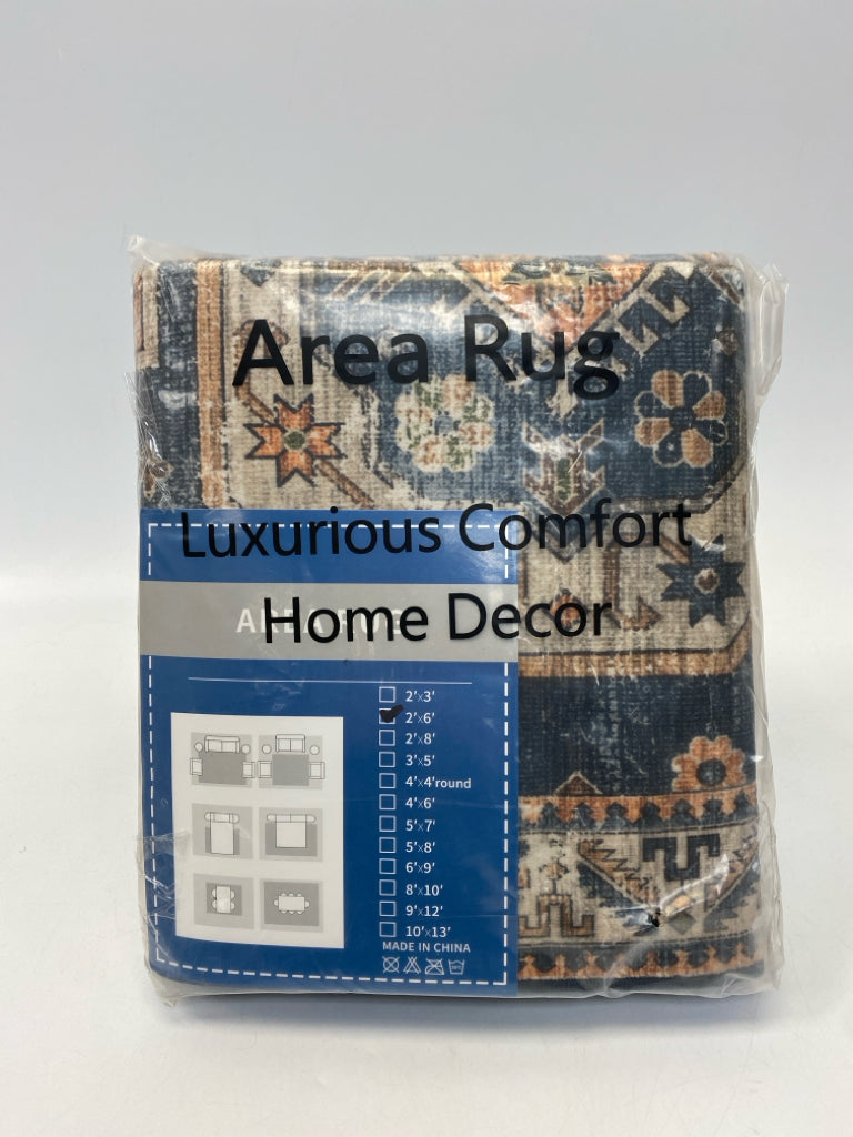 NEW/PKG Navy Coral/Cream Southwestern Rug