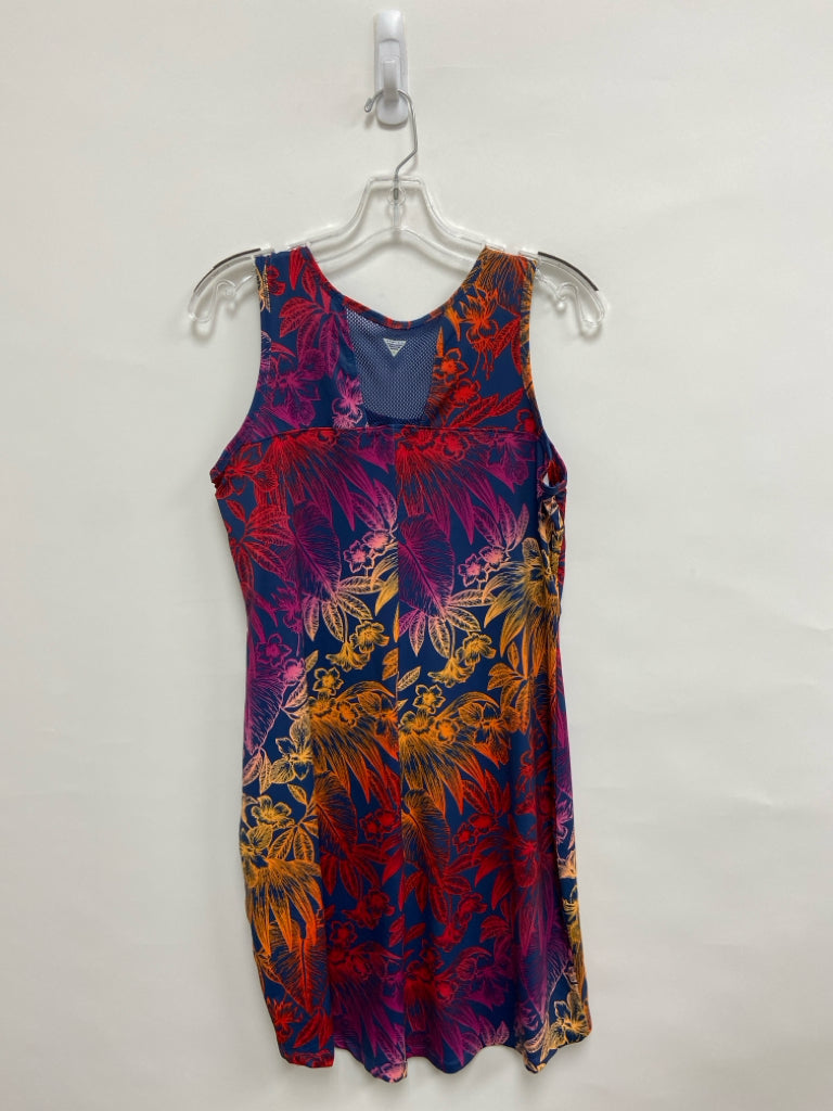 Columbia Size L Navy/Pink Orange/Multi Tropical Sleeveless Ladies Dress