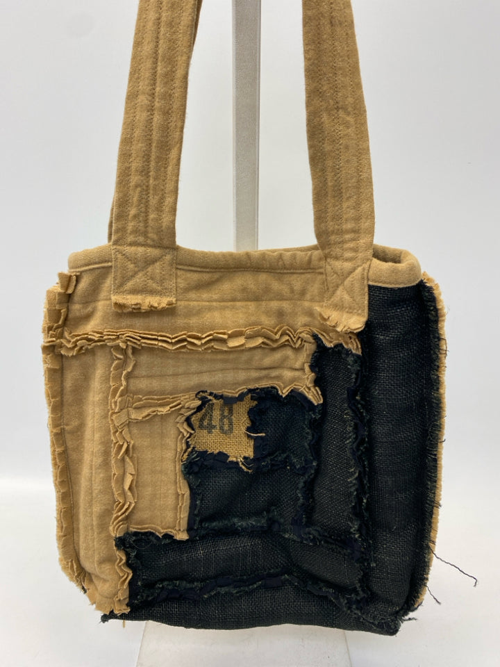 Brown Black Distressed Burlap Tote Bag