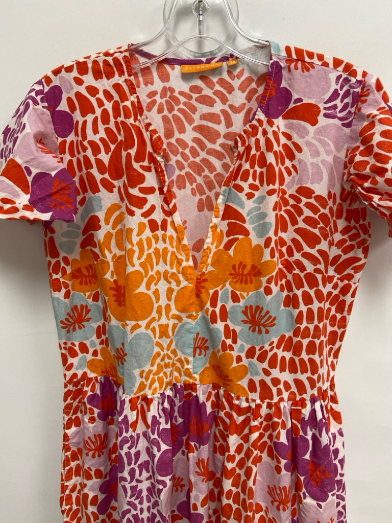 Oliphant Size M Dark Coral Purple/Multi Flowers Tiered Ladies Dress