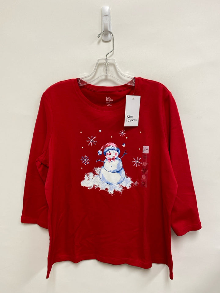 NWT Kim Rogers Size LP Red Snowman Petite Top