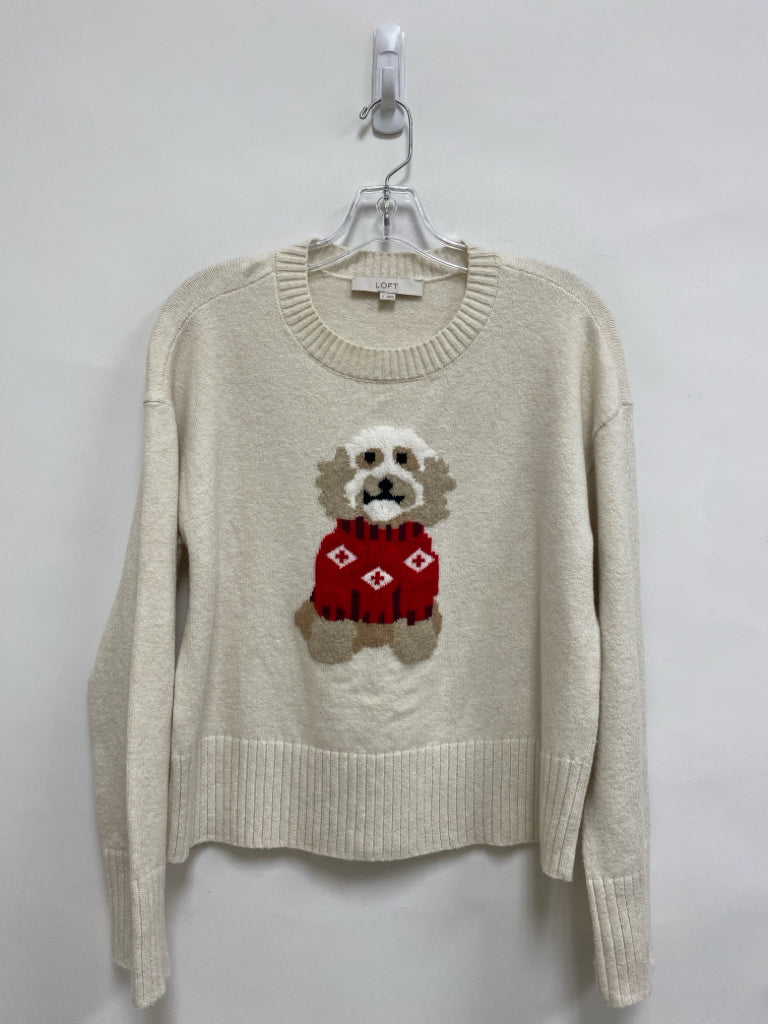 LOFT Size S Cream Red Dogs Ladies Sweater