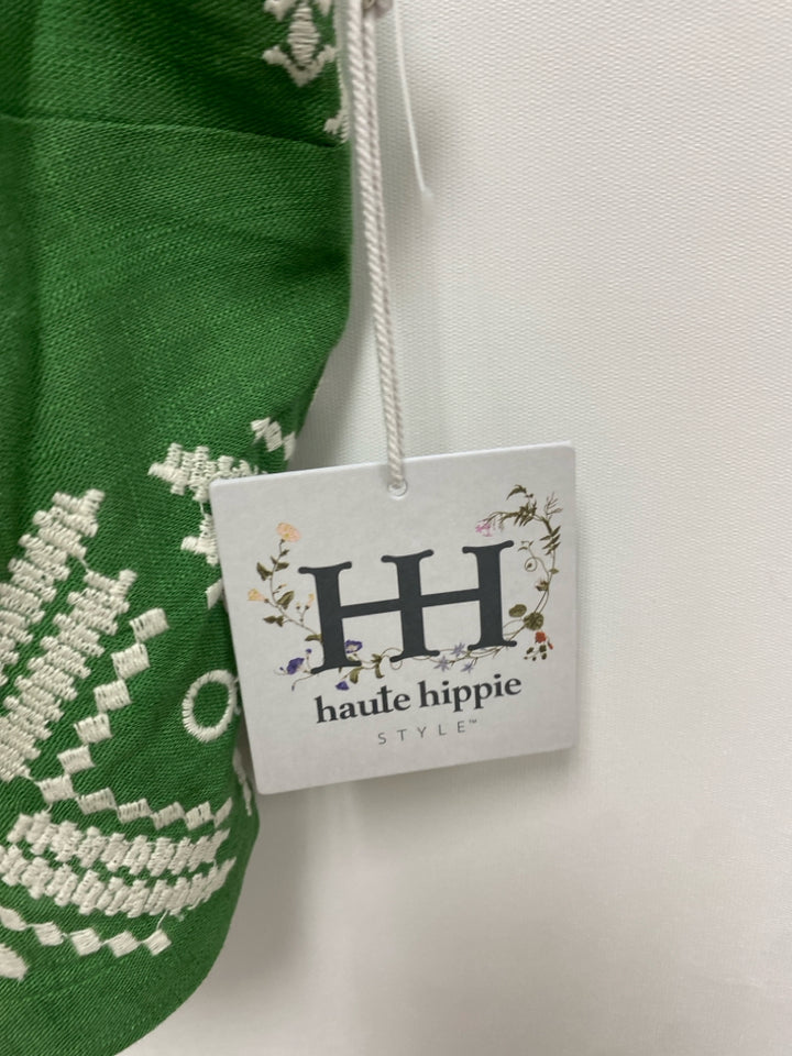 NWT Haute Hippie Size L Green White Embroidered Tank Ladies Top