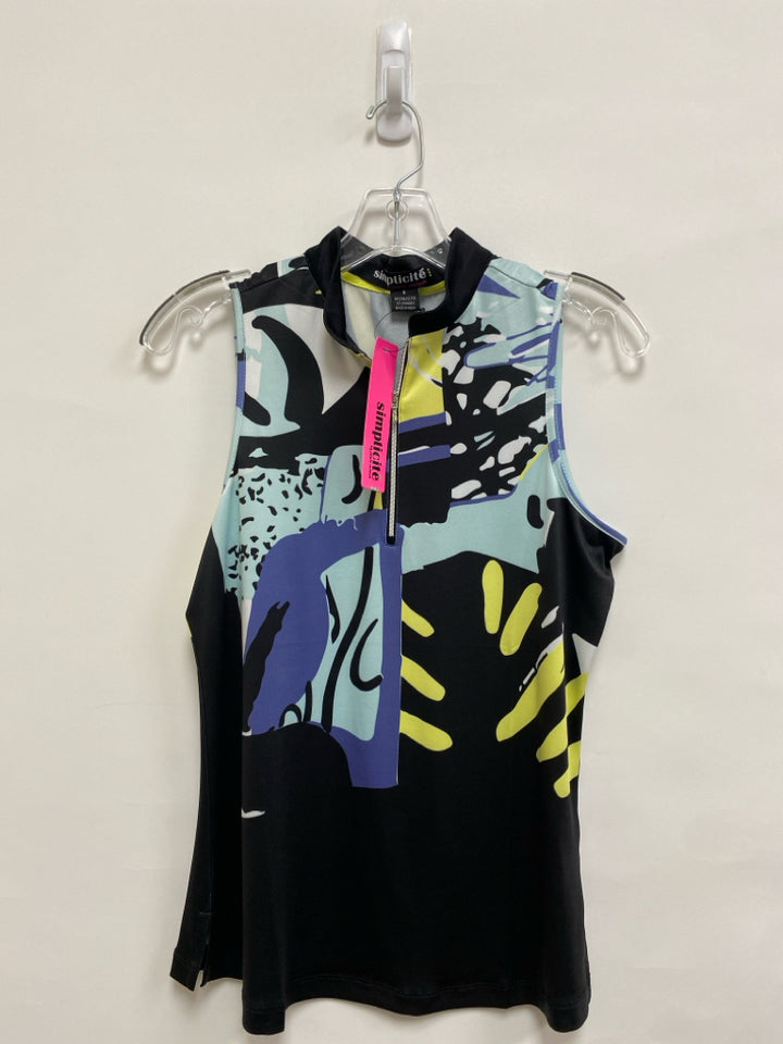 NWT Size S Aqua/Black Green/White Abstract Sleeveless Ladies Top