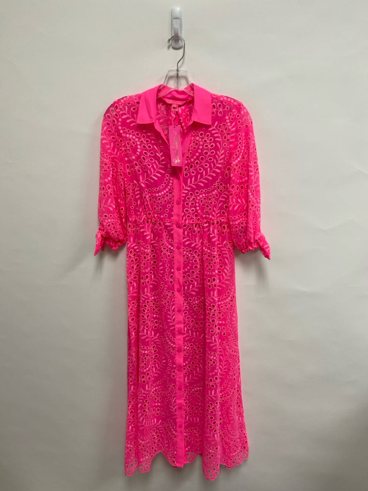 NWT LILLY PULITZER Size 00 Neon Pink Button Up Eyelet Ladies Dress