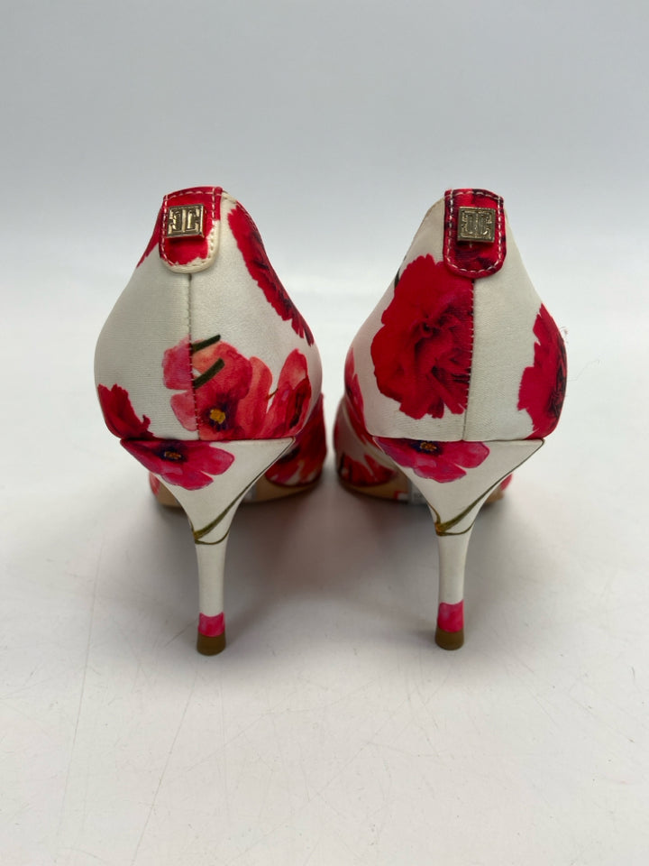 Ivanka Trump  Size 4.5 White Dark Pink Flower(s) Heels