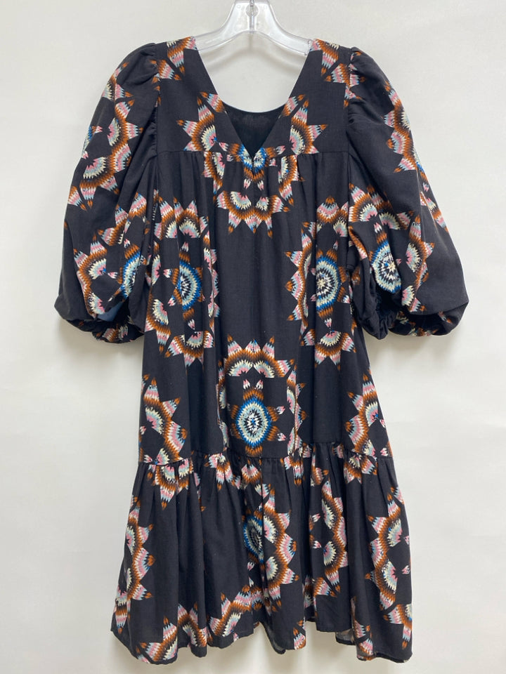 Sea New York Size M Charcoal Multi Color Puff Sleeve Ladies Dress