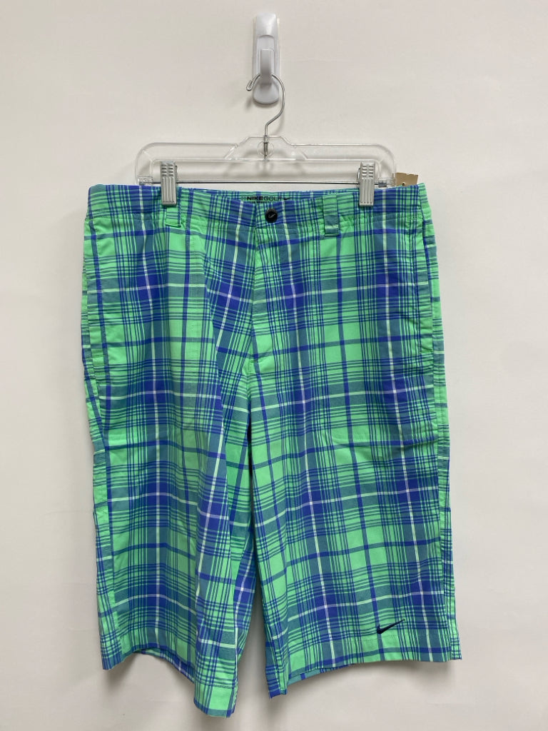 Nike Size XL Lime Green Periwinkle/White Plaid Men&