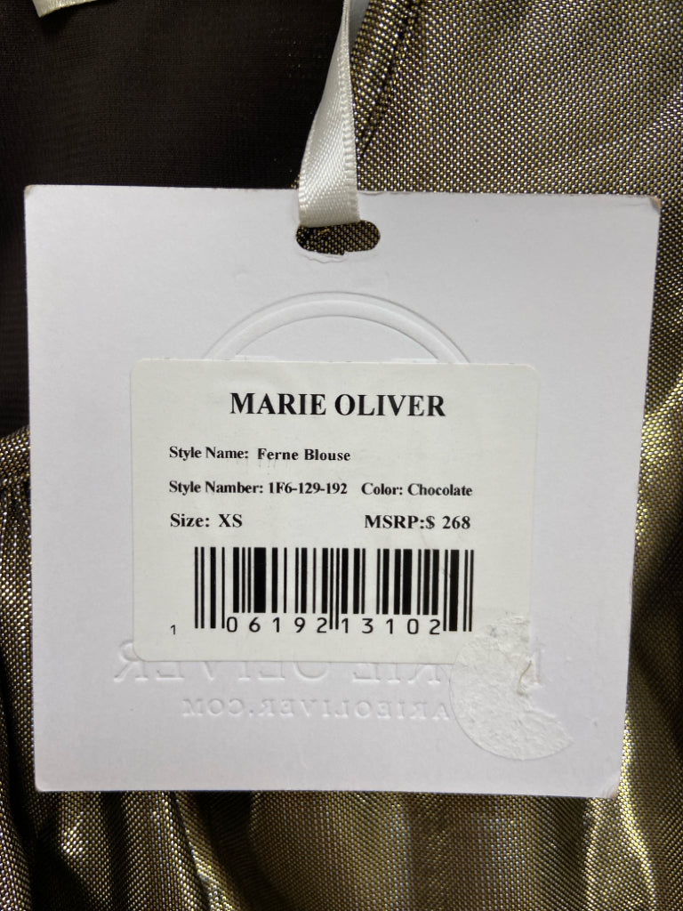 NWT Marie Oliver Size XS Gold Ruffles Puff Sleeve Ladies Top