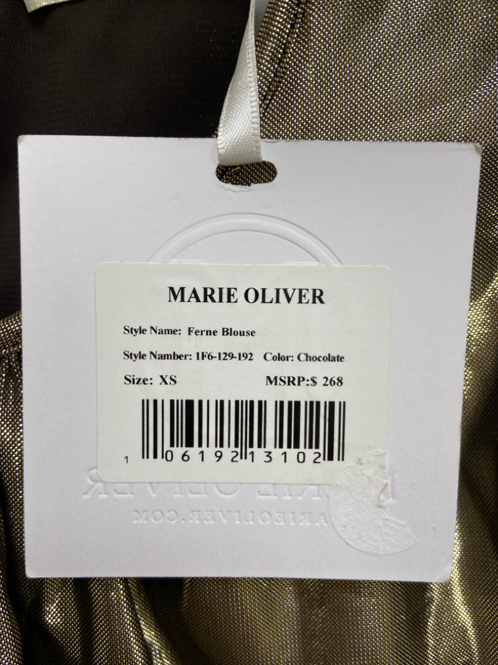 NWT Marie Oliver Size XS Gold Ruffles Puff Sleeve Ladies Top