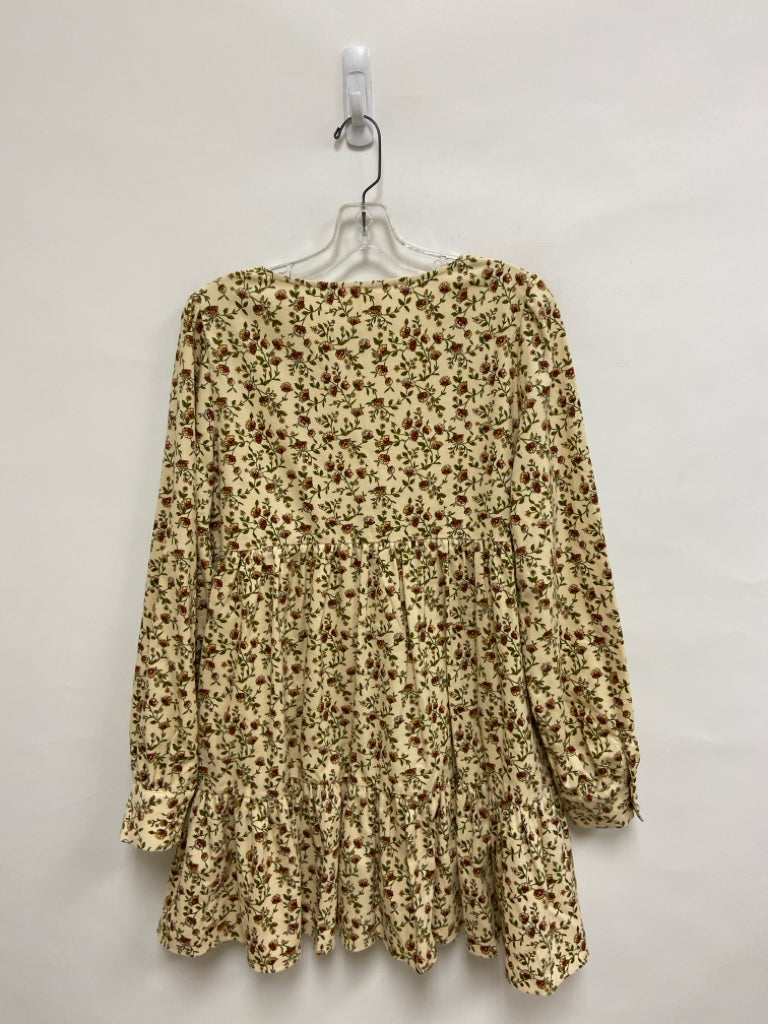 NWT SEZANE Size 10 Beige Burgundy/Green Floral Long Sleeve Corduroy Ladies Dress