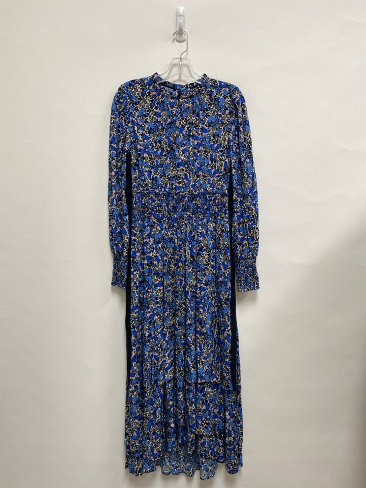 Size 12 Blue/Cream Olive/Black Flowers Maxi Ladies Dress