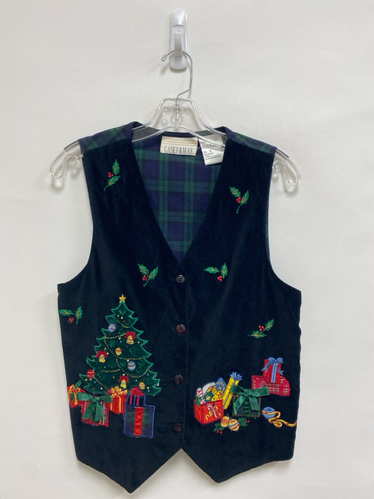 Size S Black Red/Green Christmas Button Up Ladies Vest