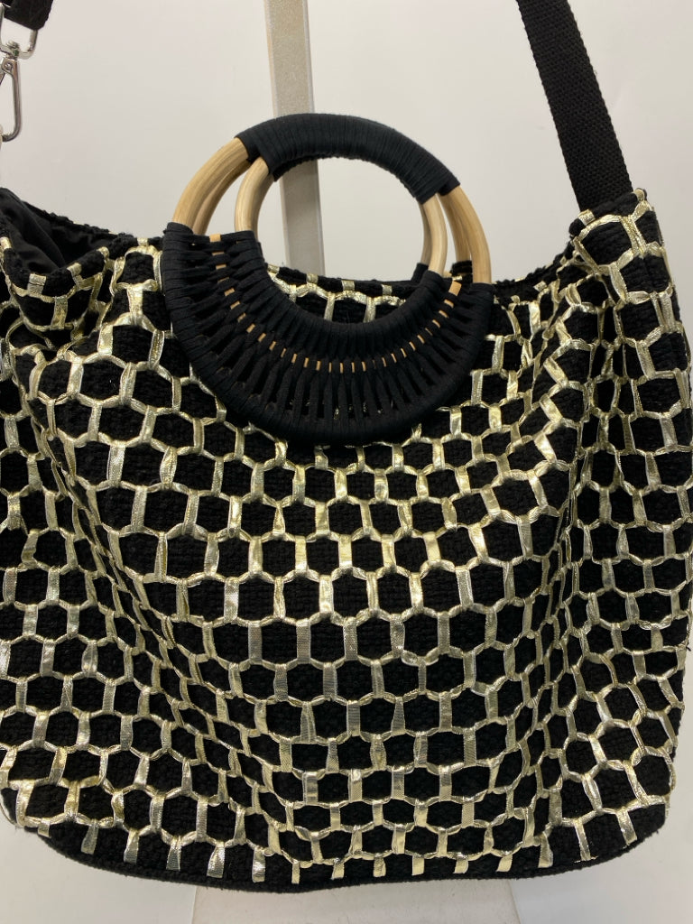 America &amp; Beyond Black Gold Honeycomb Handbag