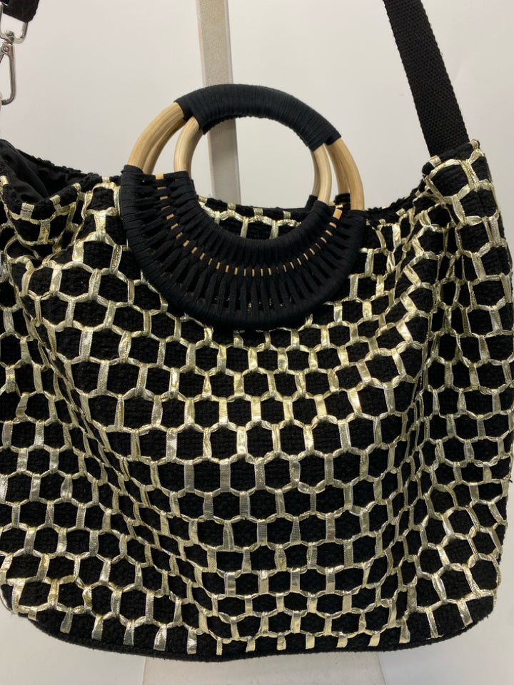 America &amp; Beyond Black Gold Honeycomb Handbag