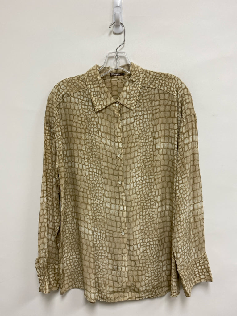 J McLaughlin Size L Beige Brown Mosaic Long Sleeve Ladies Top