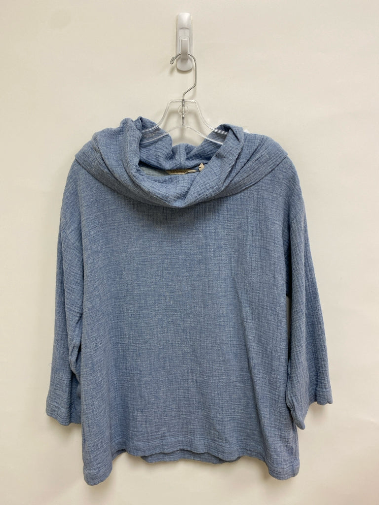 Soft Surroundings Size S Light Blue        Shawl Collar Linen Blend Ladies Top