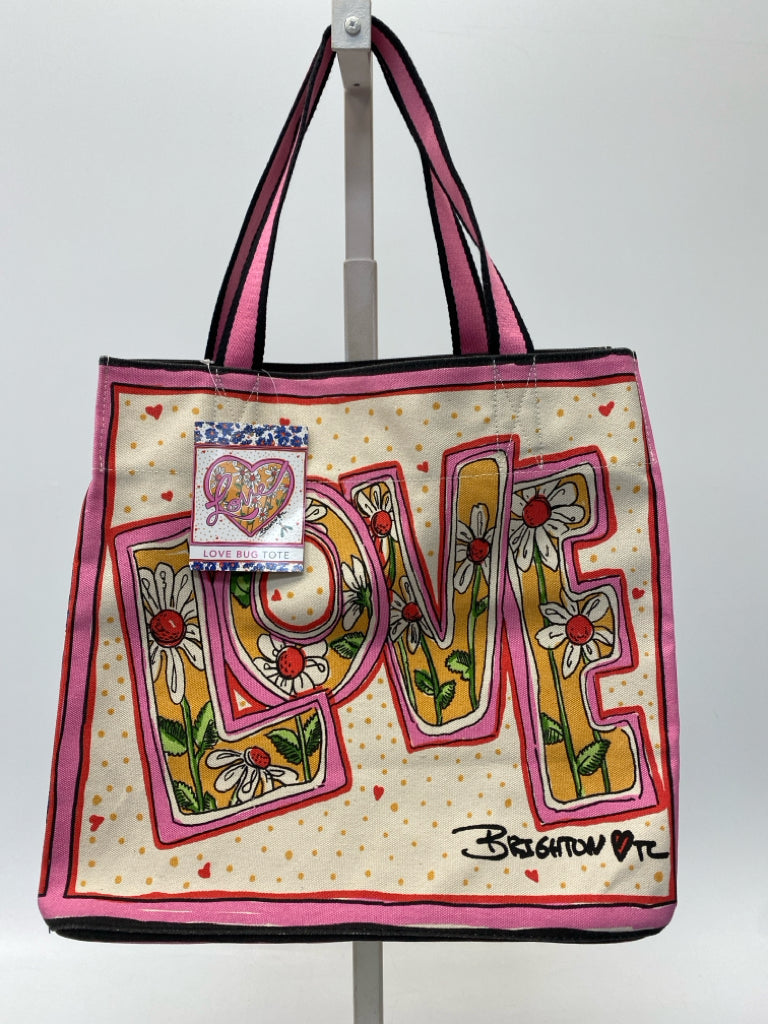 NWT Brighton  Size Cream Pink/Multi Heart(s) Canvas Tote Bag
