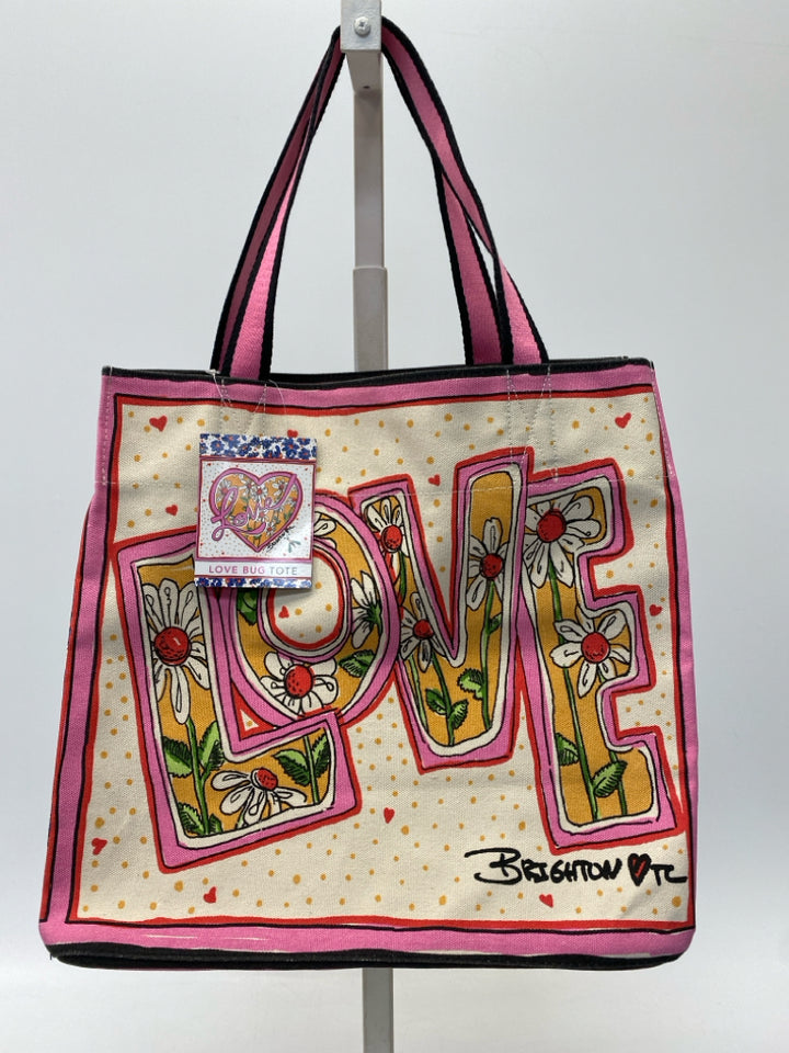 NWT Brighton  Size Cream Pink/Multi Heart(s) Canvas Tote Bag