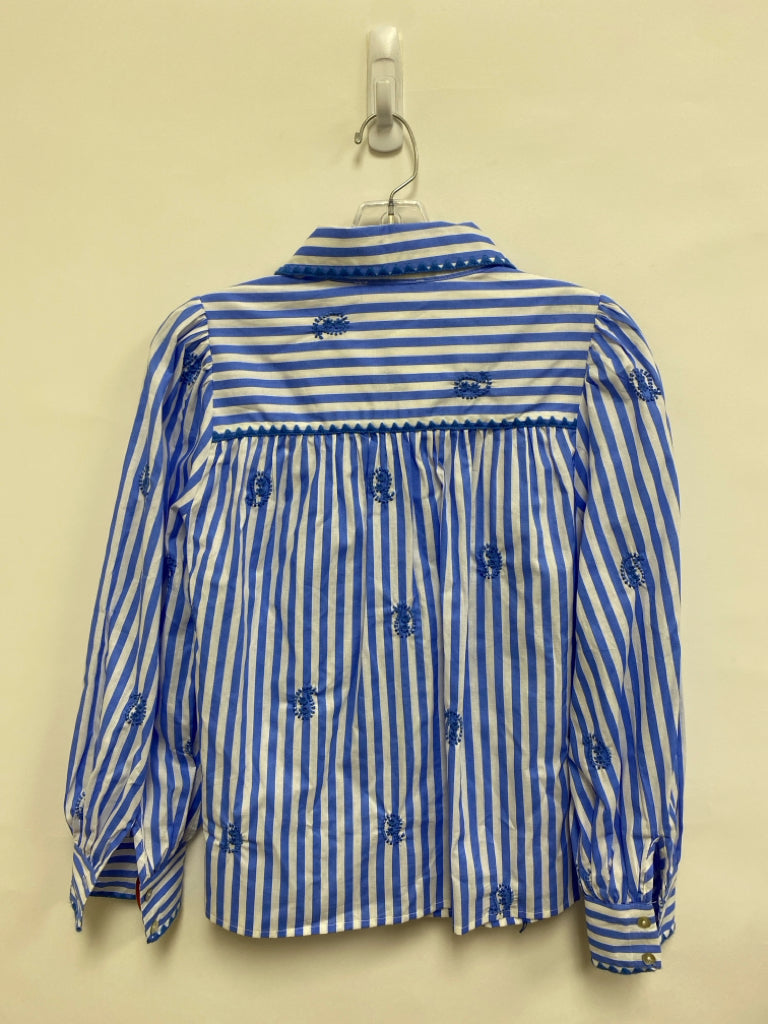 entro Size S Blue White Striped Button Up Embroidered Ladies Top