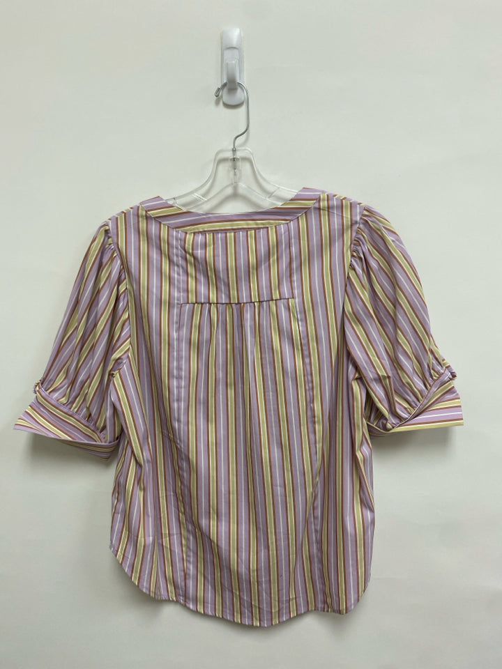 Maeve Size S Lavender White/Tan Stripes V Neck Ladies Top