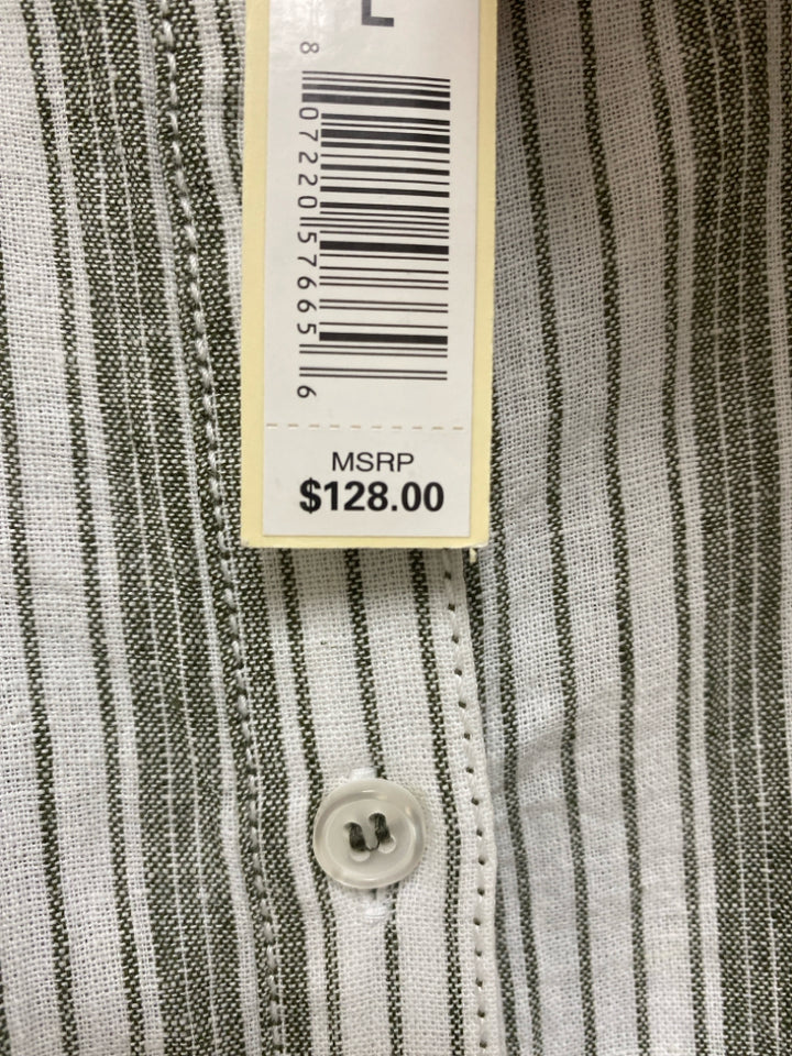 NWT Max Studio Size L White Green Striped Sleeveless Linen Blend Ladies Dress