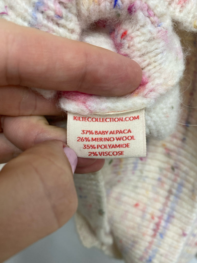 Size 2 Cream Multi Color Speckles Cardigan Alpaca/Wool Blend Ladies Sweater