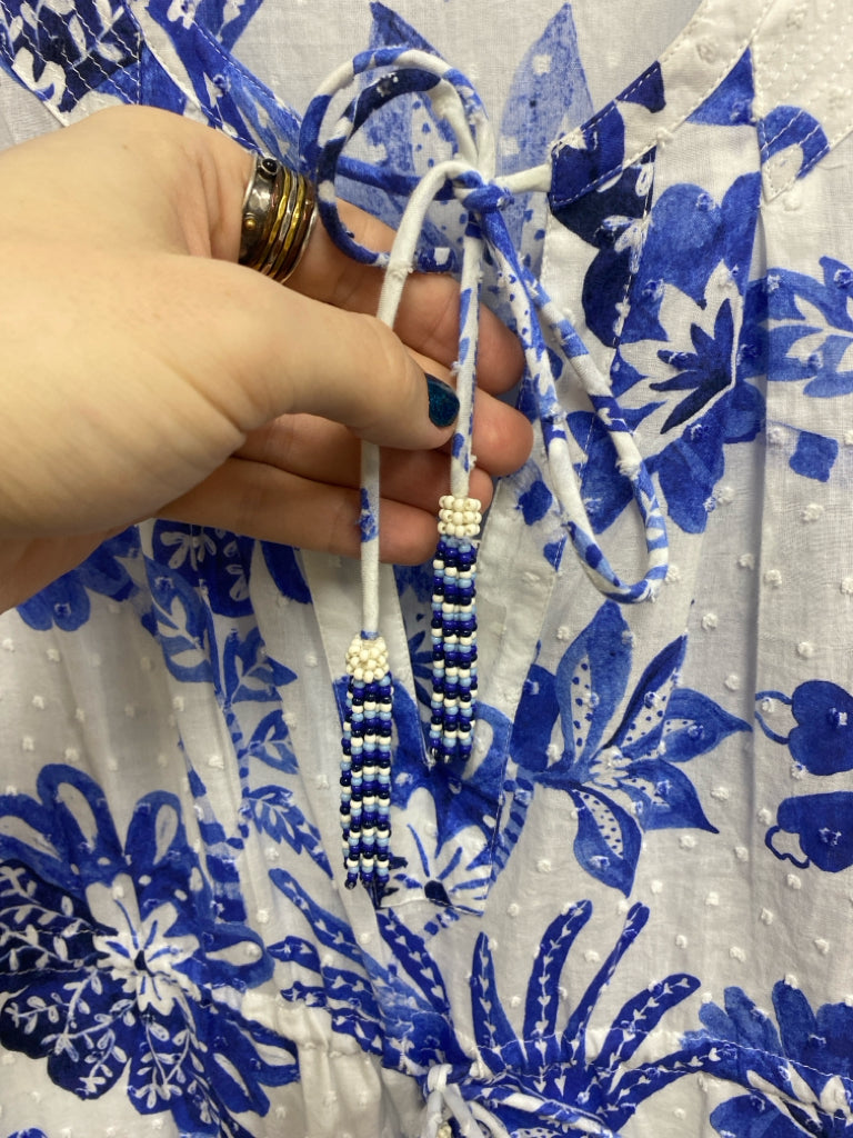 farmrio Size S White Blue Flowers V Neck Swiss Dot Ladies Dress