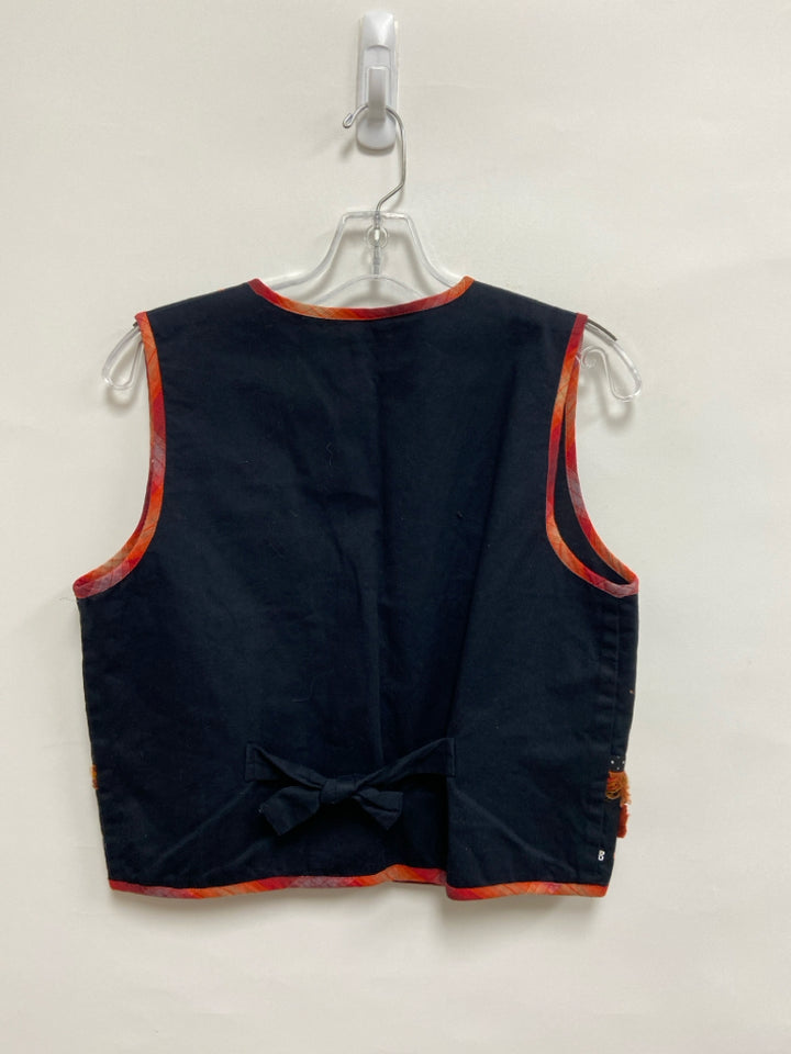 Size SP Black White/Orange Halloween Button Down Petite Vest