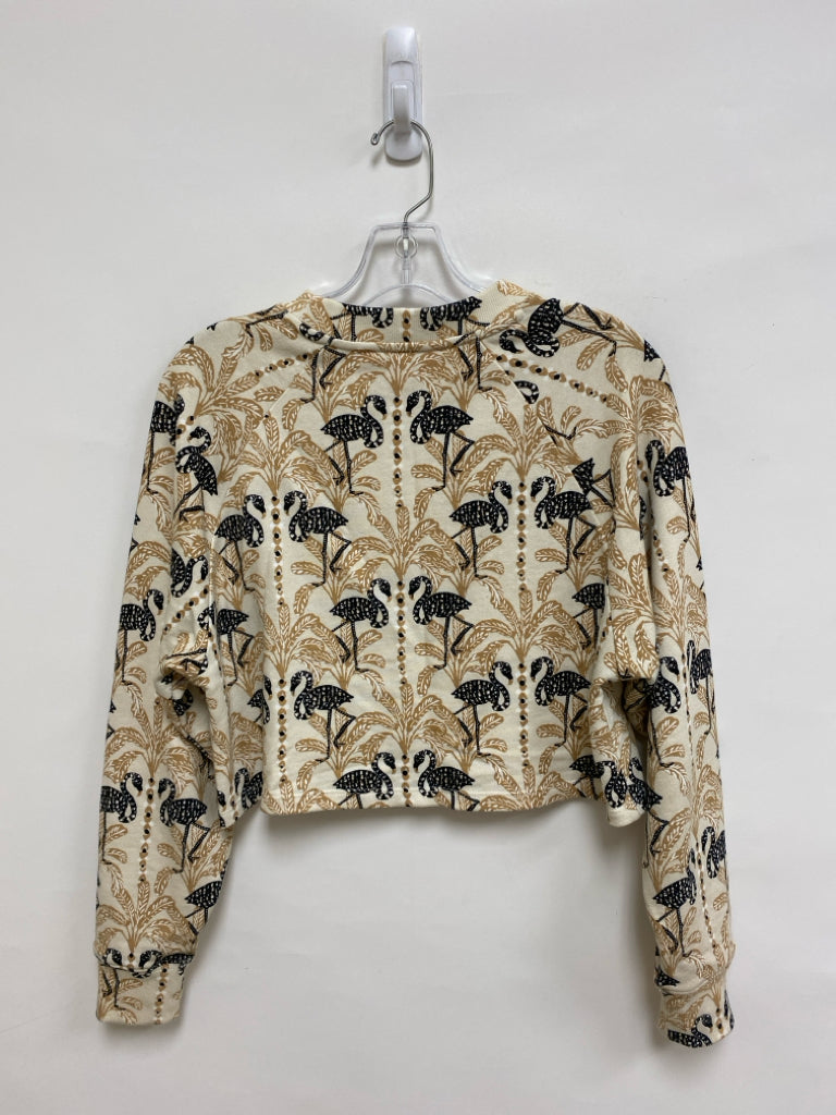 LILLY PULITZER Size XS Cream Black Flamingo Cropped Ladies Top