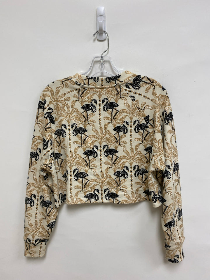 LILLY PULITZER Size XS Cream Black Flamingo Cropped Ladies Top
