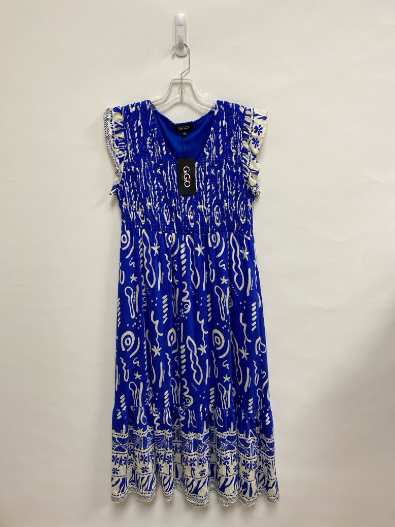 NWT GiGiO Size L Royal Blue White Assorted Print Sleeveless Ladies Dress