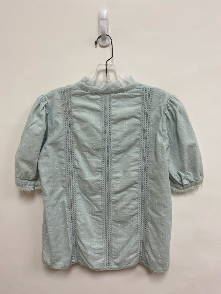 Anthropologie Size 4 Pale Blue Cream Embroidered V Neck Ladies Top