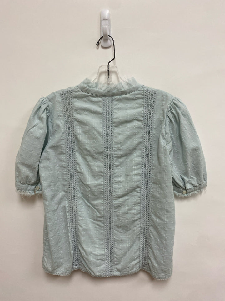 Anthropologie Size 4 Pale Blue Cream Embroidered V Neck Ladies Top