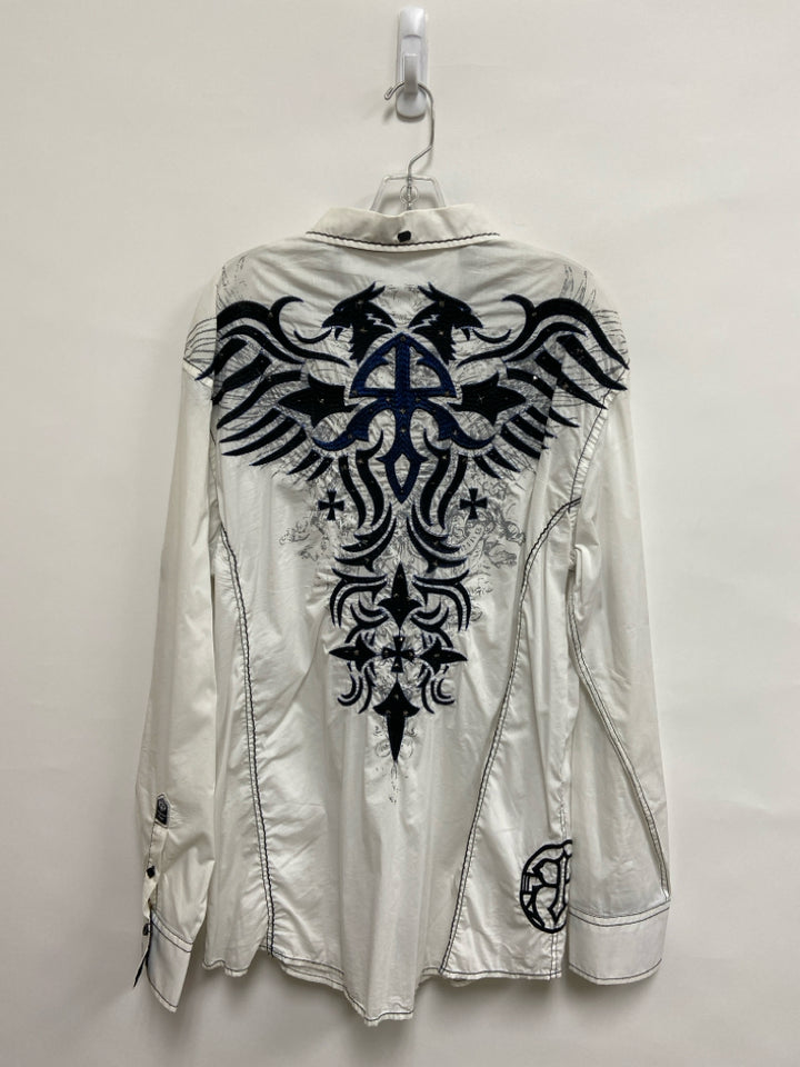 Roar Brand Size 2X White Black/Blue Embroidered Men&