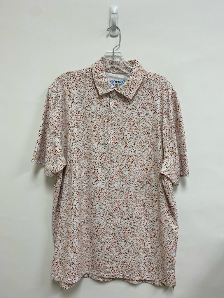 IBKUL Size L White Peach Print Polo Men&