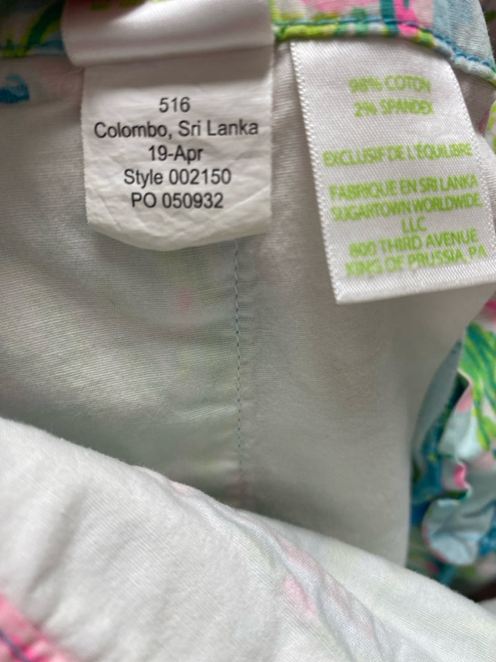 LILLY PULITZER Size 10 White/Pink Blue/Green Flamingo Ladies Shorts