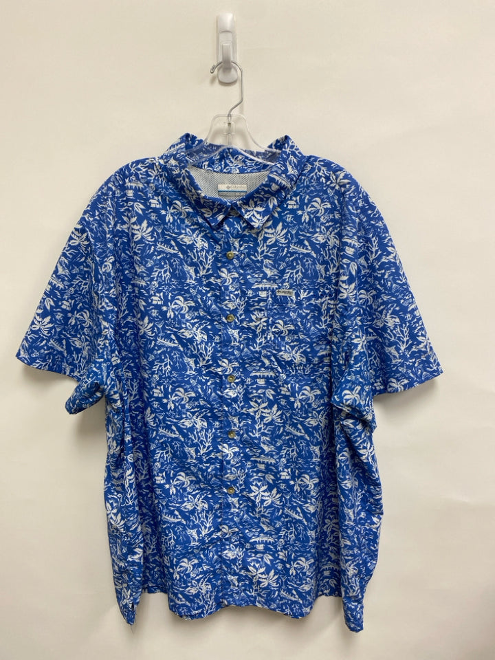 Columbia Size XXL Blue White Fish Button Up Men&