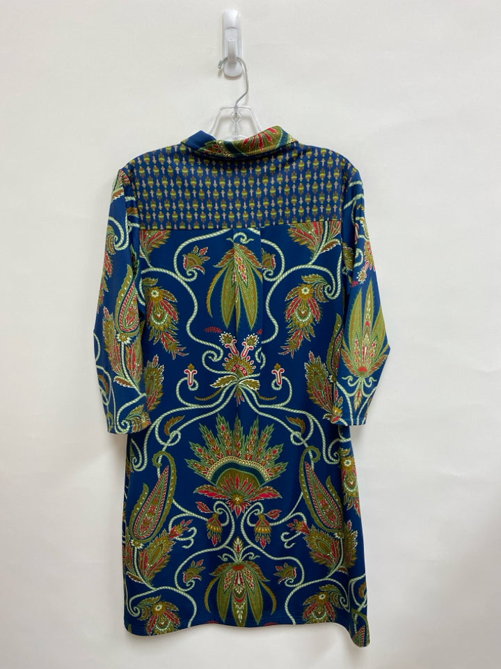 Gretchen Scott Size L Blue Green/Red Ropes 3/4 Sleeve Ladies Dress