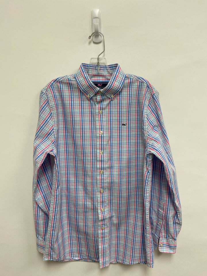 Vineyard Vines SIZE 16 Blue White/Pink Plaid Button Up Boy&