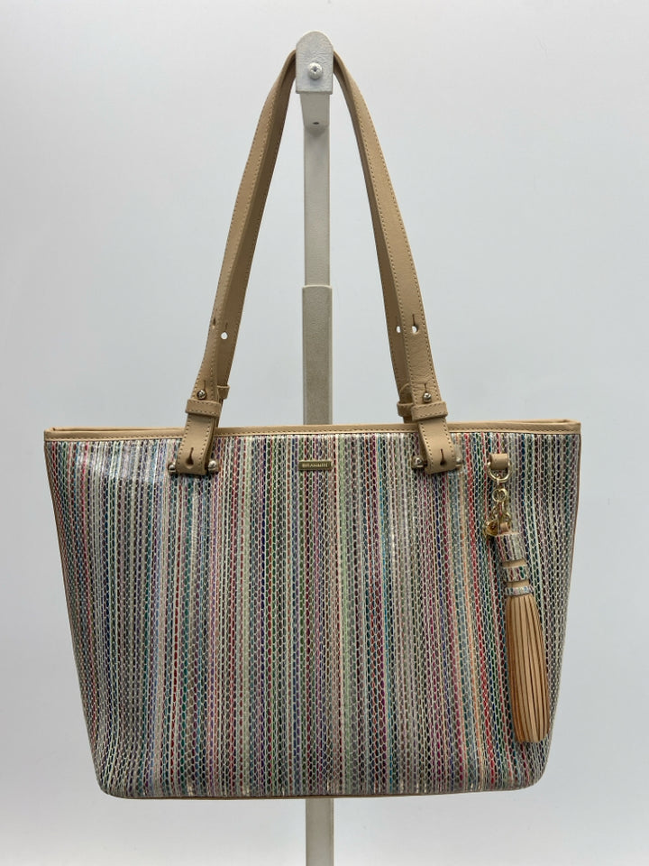 Brahmin Tan Multi-Color Stripe(s) Handbag