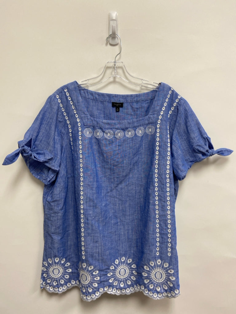 Talbots  SIZE  1X Blue White Trimmed Linen Blend Plus Size Top